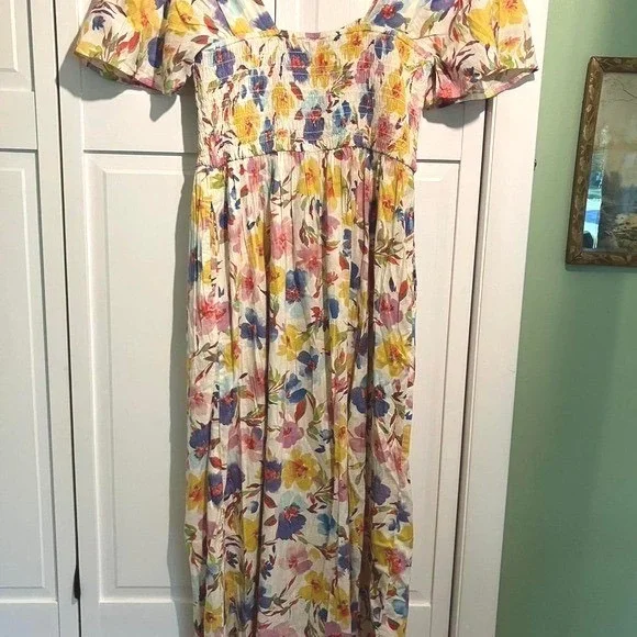 Gap‎ floral Cotton Maxi Dress size S Smocked Milkmaid - Picture 5 of 8